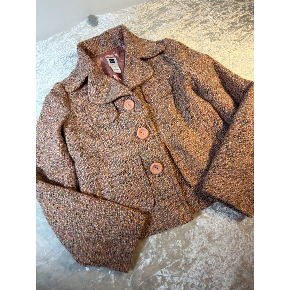 Vintage GAP Women's Size 4 Tweed Boucle Cropped Jacket Pink Y2K Wool Blend